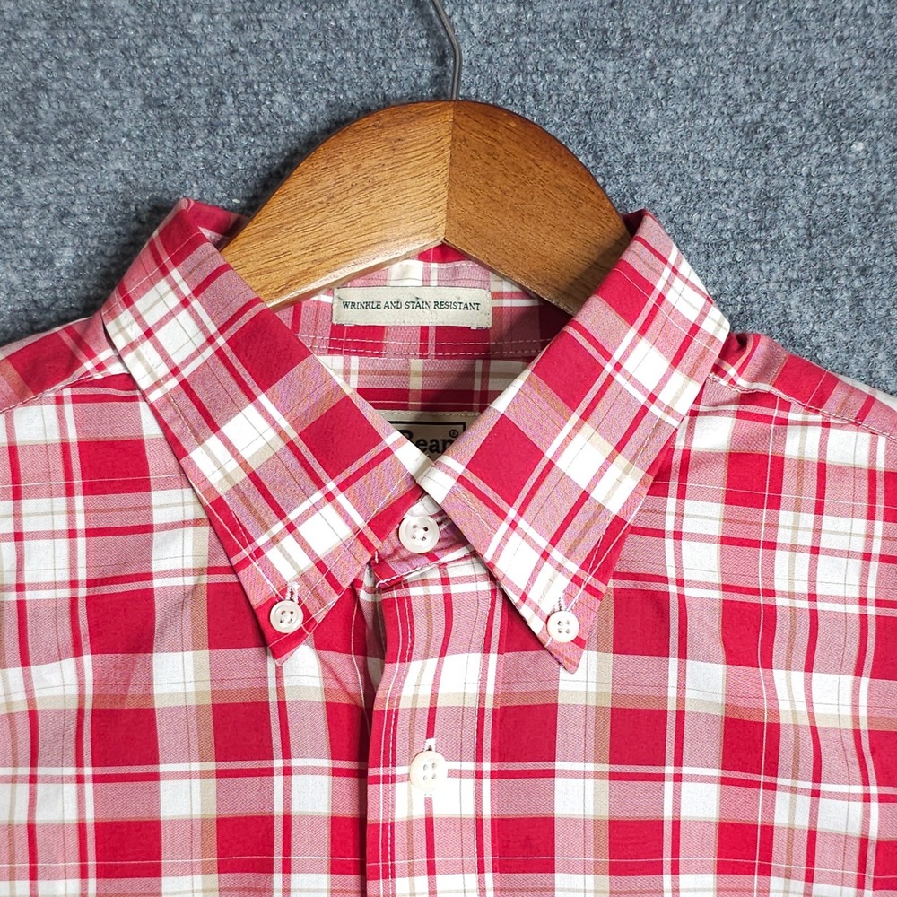 L.L. Bean Button Down Shirt Mens Medium Red Plaid Regular Fit Long Sleeve Preppy - Picture 3 of 8